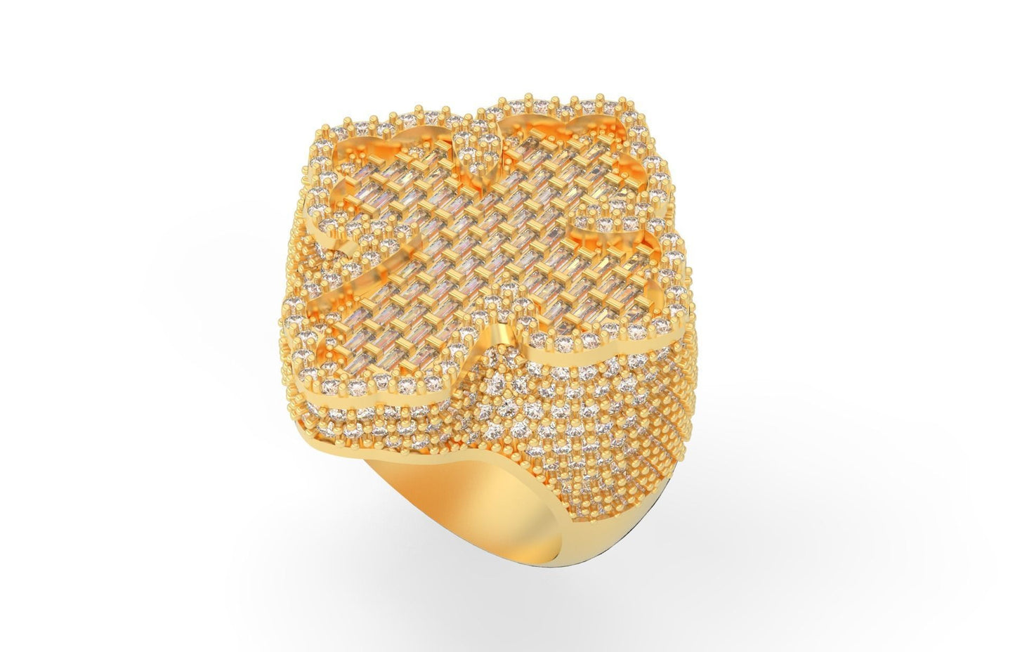 Ostentoso Anillo Cross Ring de Oro Amarillo Recubierto de Deslumbrantes Incrustaciones