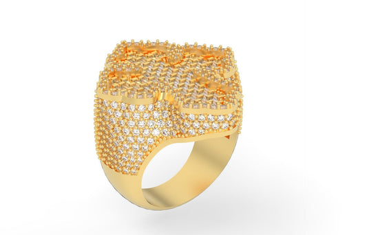 Anillo Cross Ring de Oro Amarillo Recubierto de Deslumbrantes Incrustaciones