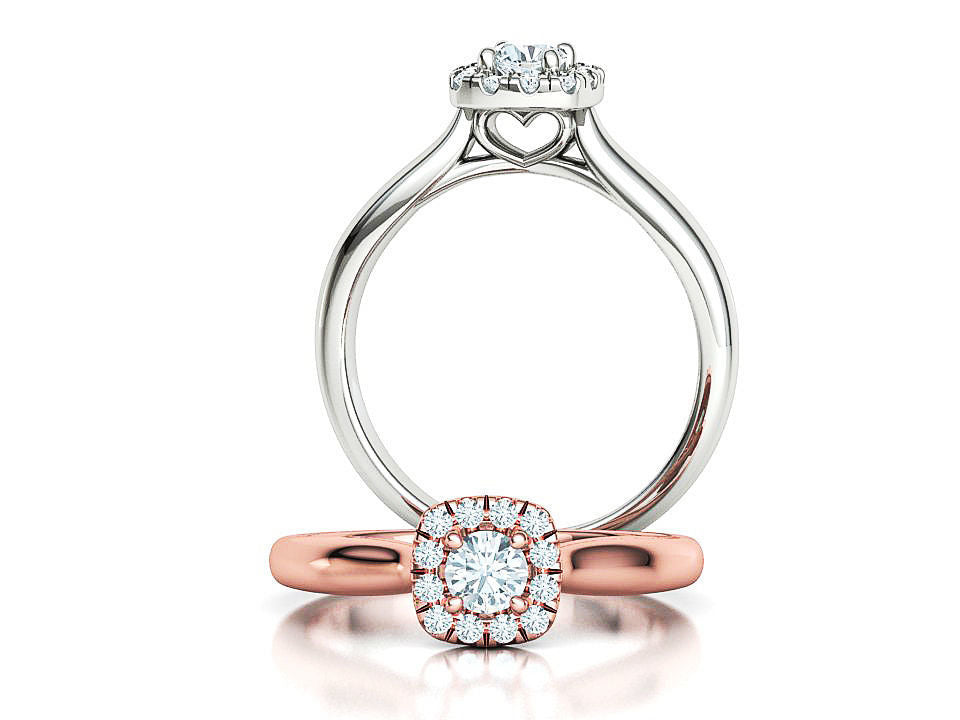 Hermoso Anillo de Compromiso con Halo de Brillantes Incrustaciones