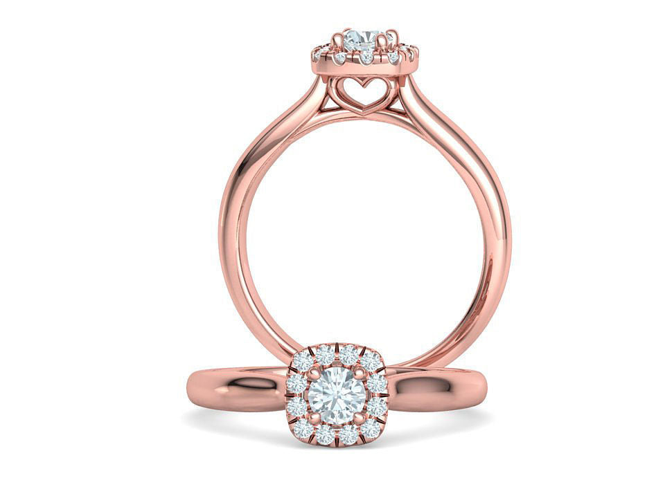 Hermoso Anillo de Compromiso con Halo de Brillantes Incrustaciones