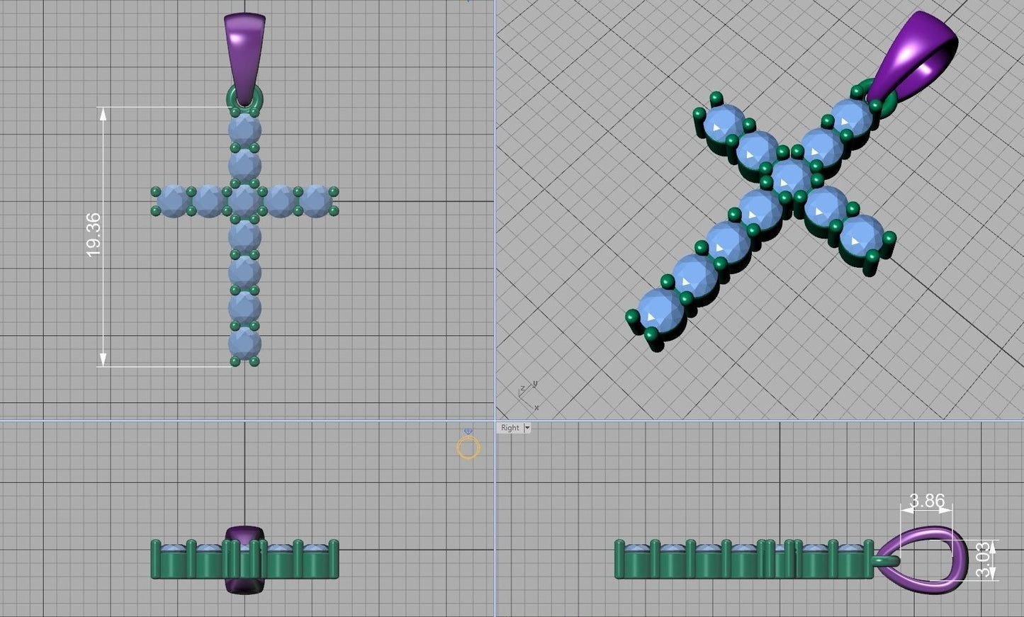 Dije de Cruz con Incrustaciones Brillantes