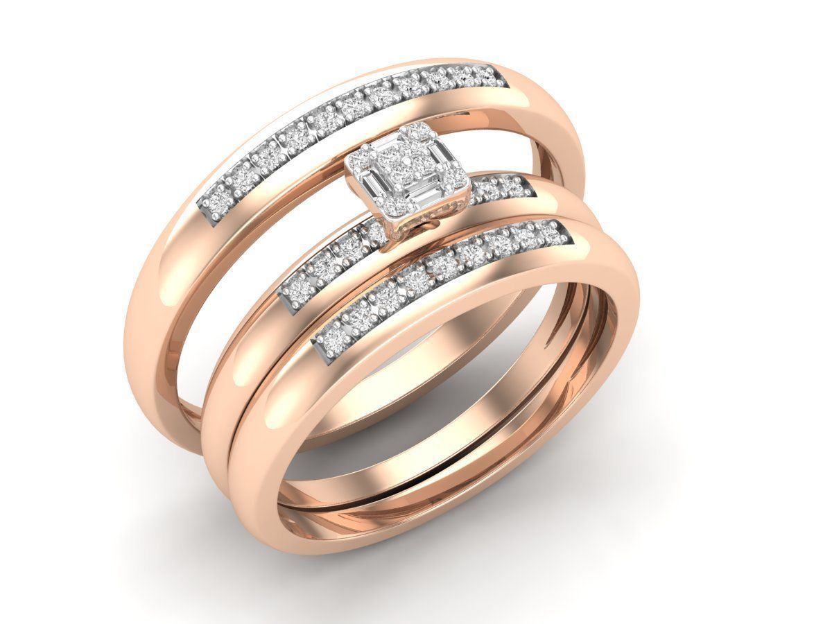 Hermoso Trio de Argollas Matrimoniales con Solitario Cuadrado con Cruz Simétrica