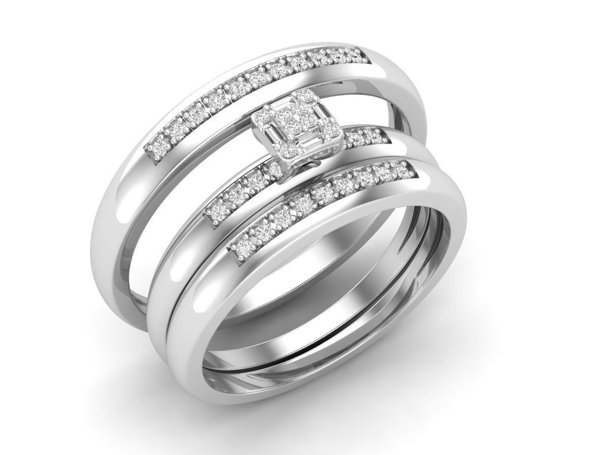 Hermoso Trio de Argollas Matrimoniales con Solitario Cuadrado con Cruz Simétrica