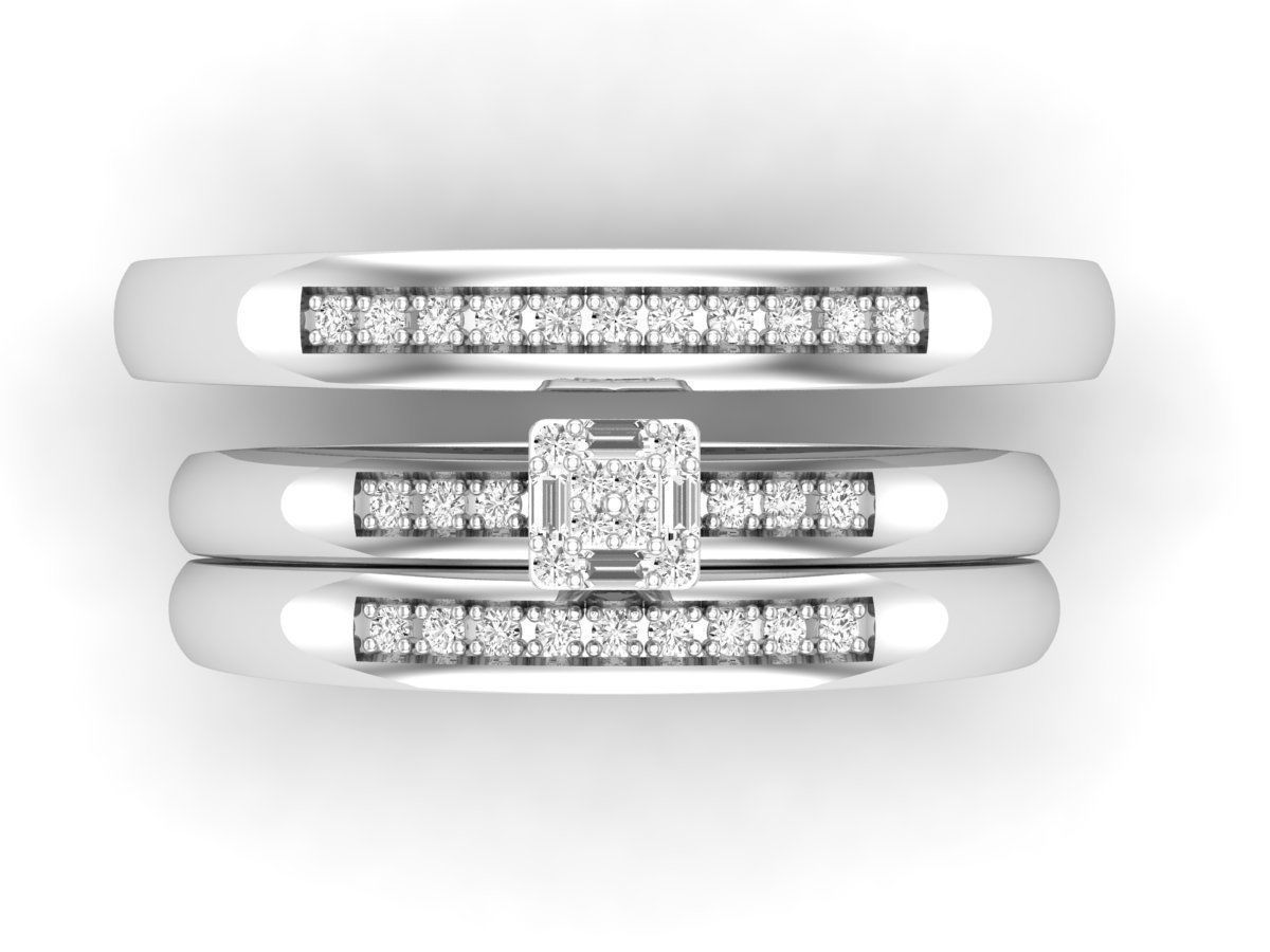 Hermoso Trio de Argollas Matrimoniales con Solitario Cuadrado con Cruz Simétrica