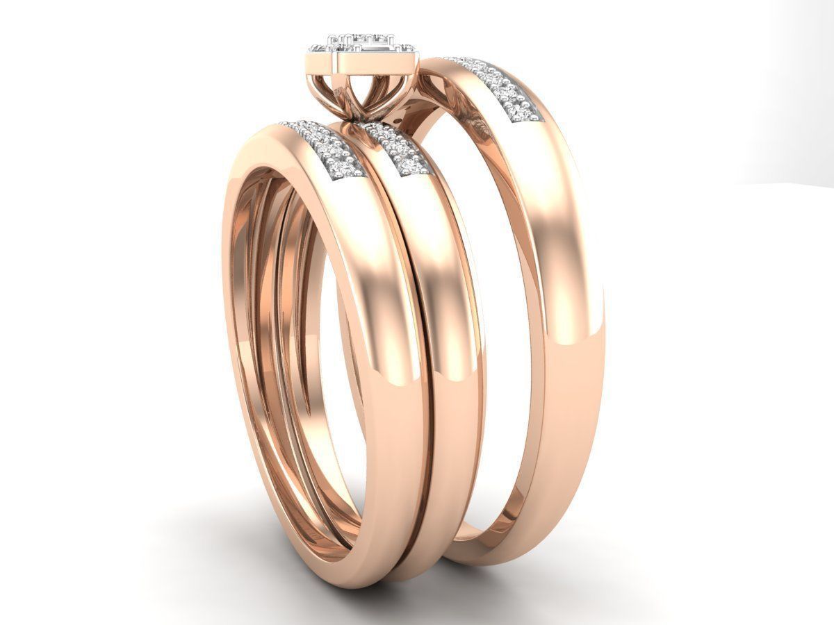 Hermoso Trio de Argollas Matrimoniales con Solitario Cuadrado con Cruz Simétrica