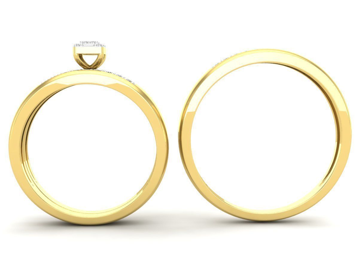Hermoso Trio de Argollas Matrimoniales con Solitario Cuadrado con Cruz Simétrica