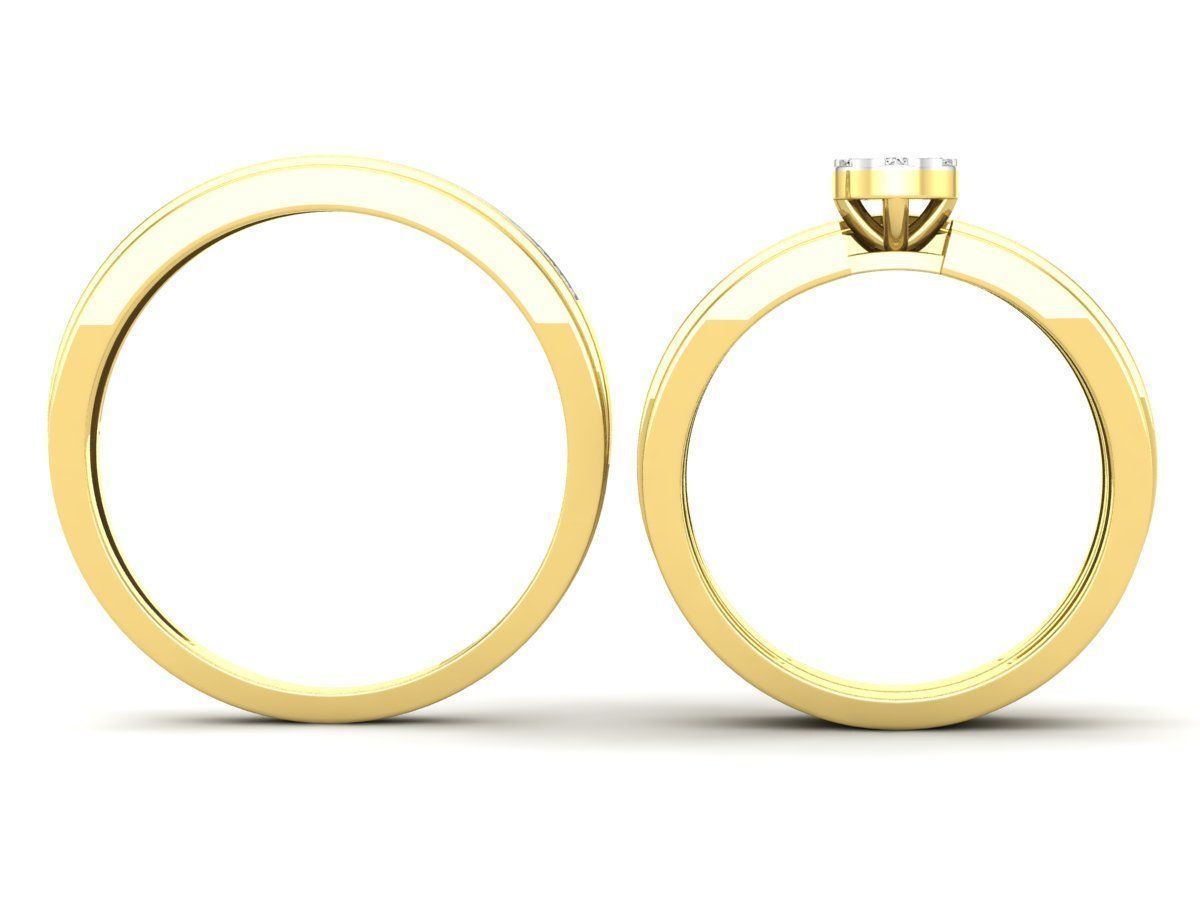 Trio de Argollas Matrimoniales con Solitario Circular con Adorno de Flor