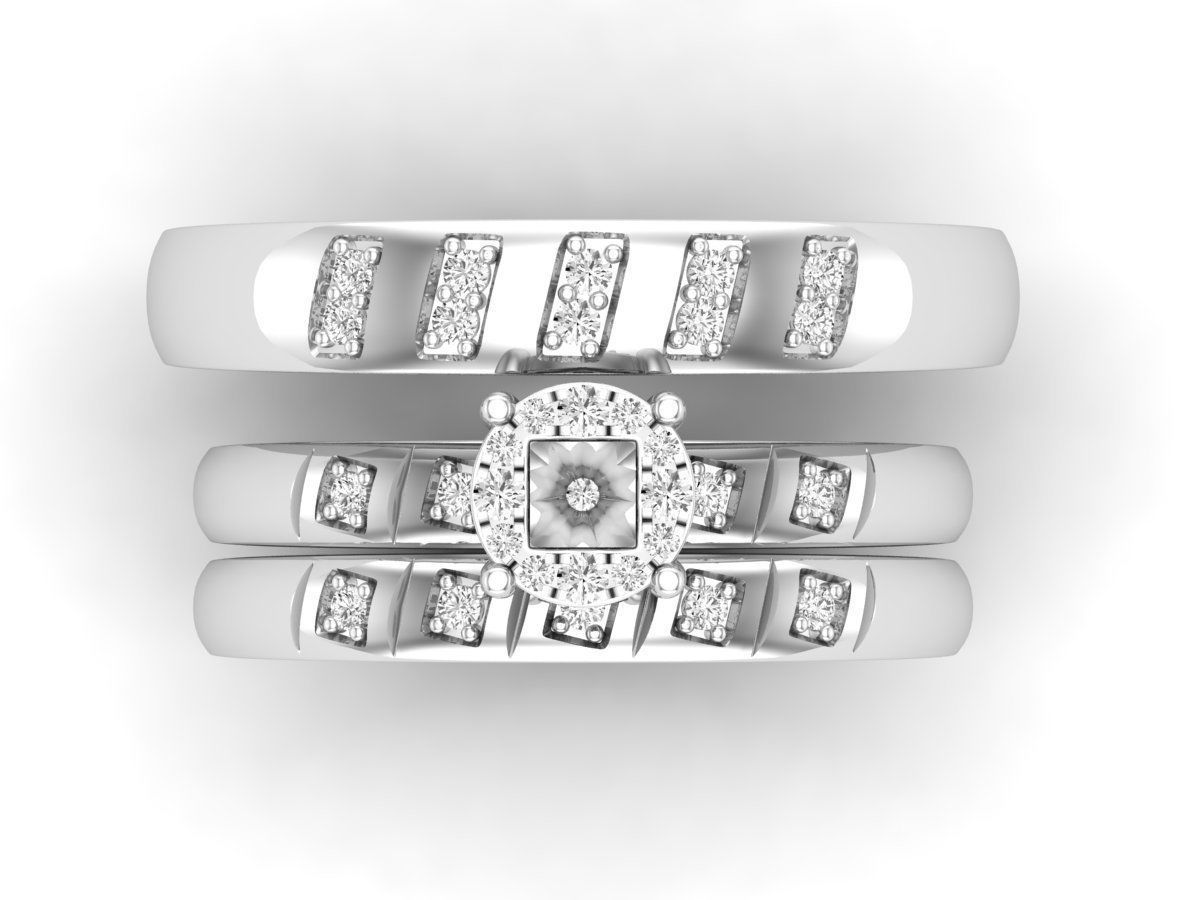 Precioso Trio de Argollas Matrimoniales con Solitario Circular de Centro Cuadrado