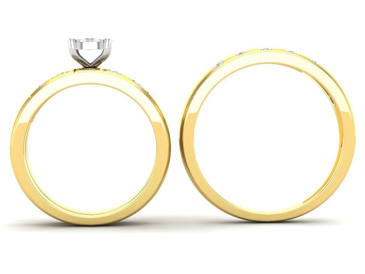 Precioso Trio de Argollas Matrimoniales con Solitario Circular de Centro Cuadrado