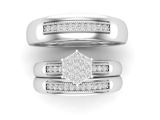 Trio de Argollas Matrimoniales con Solitario Hexagonal