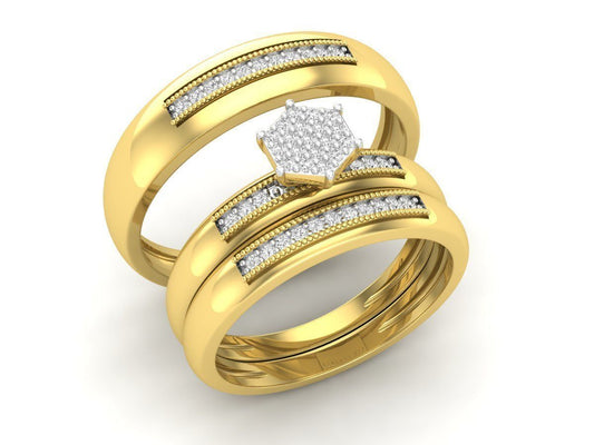 Trio de Argollas Matrimoniales con Solitario Hexagonal