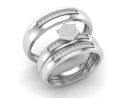 Trio de Argollas Matrimoniales con Solitario Hexagonal