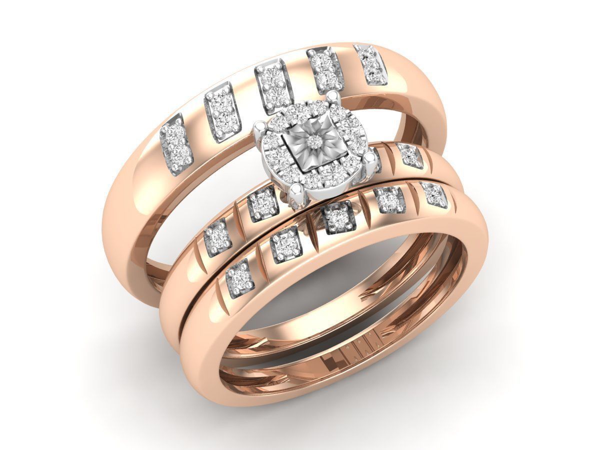 Precioso Trio de Argollas Matrimoniales con Solitario Circular de Centro Cuadrado