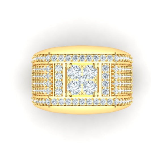 Anillo Cuadrado de Oro Amarillo para Caballero Recubierto de Incrustaciones