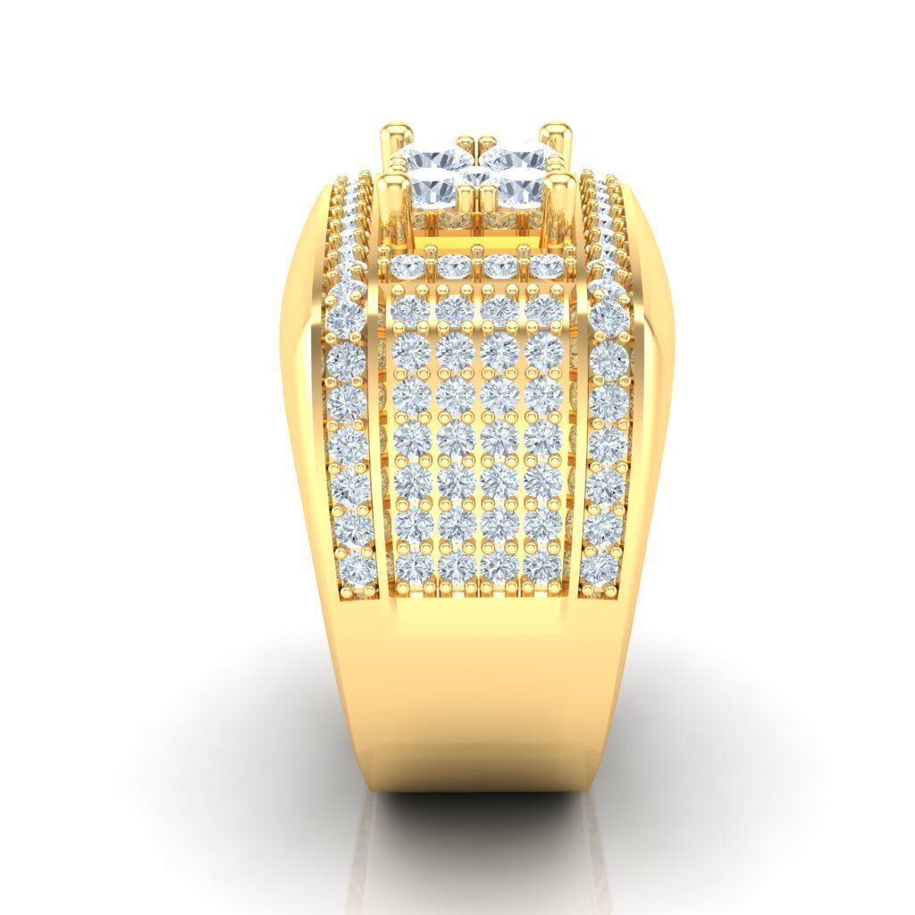 Anillo Cuadrado de Oro Amarillo para Caballero Recubierto de Incrustaciones