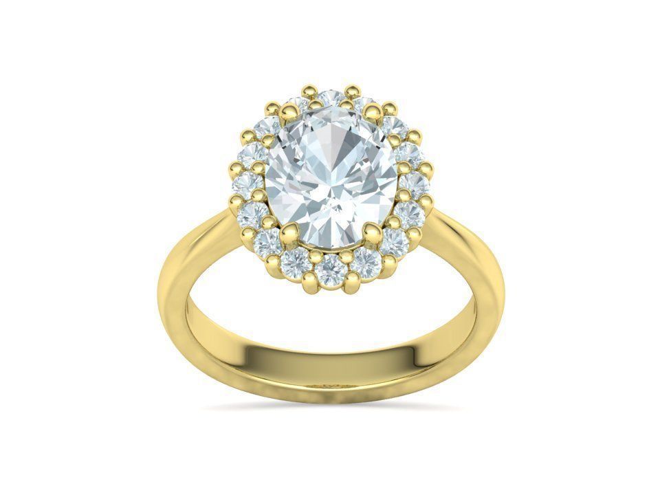 Encantador Anillo de Compromiso de Oro con Corona de Incrustaciones e Incrustación Ovalada