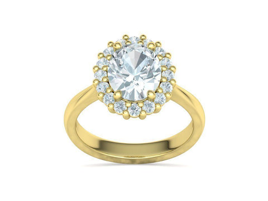 Anillo de Compromiso de Oro con Corona de Diamantes e Incrustación Ovalada