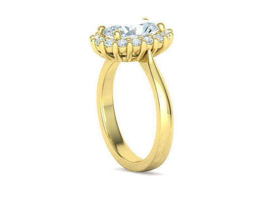 Anillo de Compromiso de Oro con Corona de Diamantes e Incrustación Ovalada
