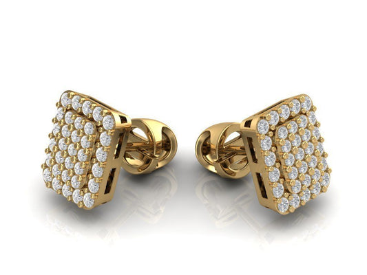 Aretes Rectangulares de Oro Amarillo con Incrustaciones