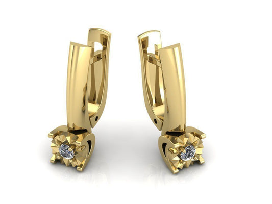 Aretes de Oro Amarillo Acompañadas de Brillantes Incrustaciones