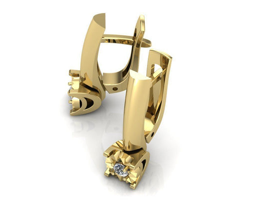 Aretes de Oro Amarillo Acompañadas de Brillantes Incrustaciones