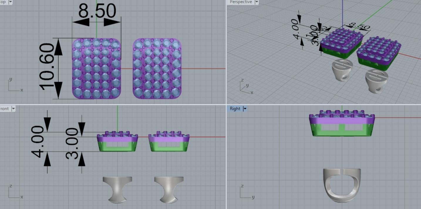 Aretes Rectangulares de Oro Amarillo con Incrustaciones