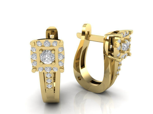 Aretes Cuadriláteros de Oro Amarillo con Incrustaciones