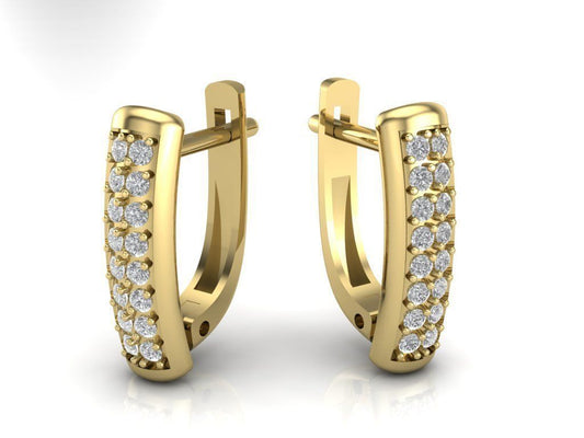 Aretes de Oro Amarillo con  Doble Tira de Incrustaciones