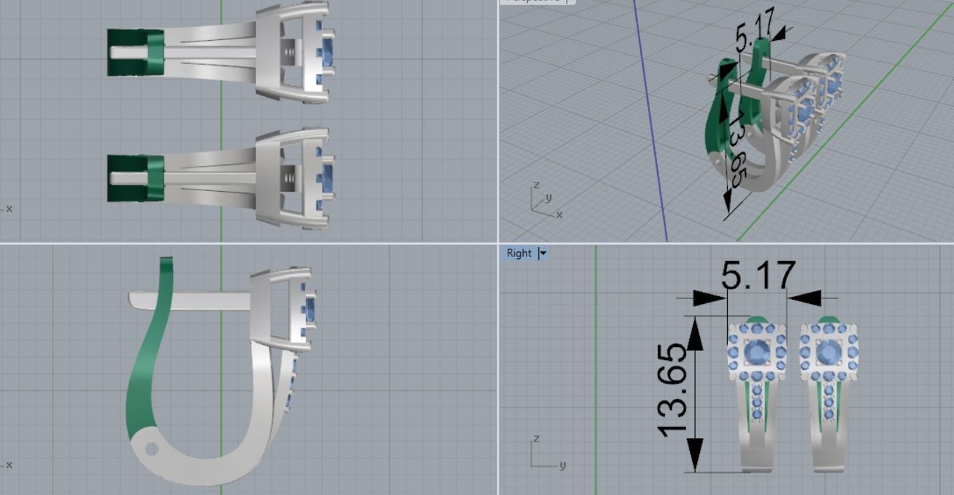 Aretes Cuadriláteros de Oro Amarillo con Incrustaciones