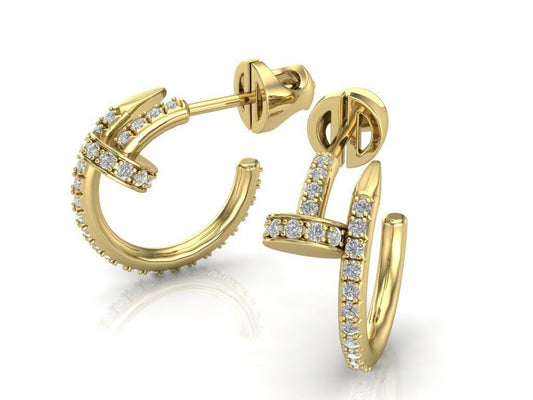 Aretes Nail de Oro Amarillo con Incrustaciones Brillantes