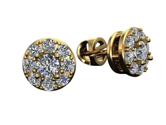 Aretes  de Oro Amarillo con Incrustaciones Centrales y Aro de Incrustaciones