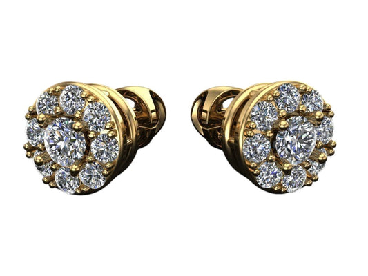 Aretes  de Oro Amarillo con Incrustaciones Centrales y Aro de Incrustaciones