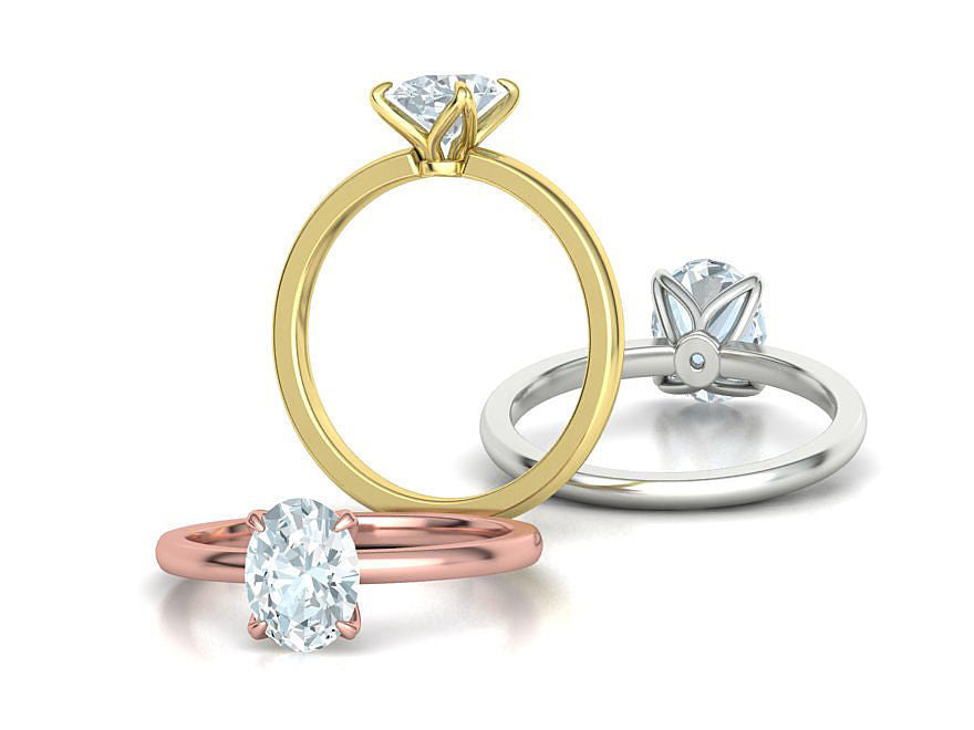 Elegante Anillo Solitario con Incrustación de Corte Oval