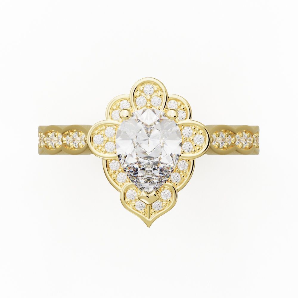 Anillo de Compromiso de Oro con Diamantes Central de Pera