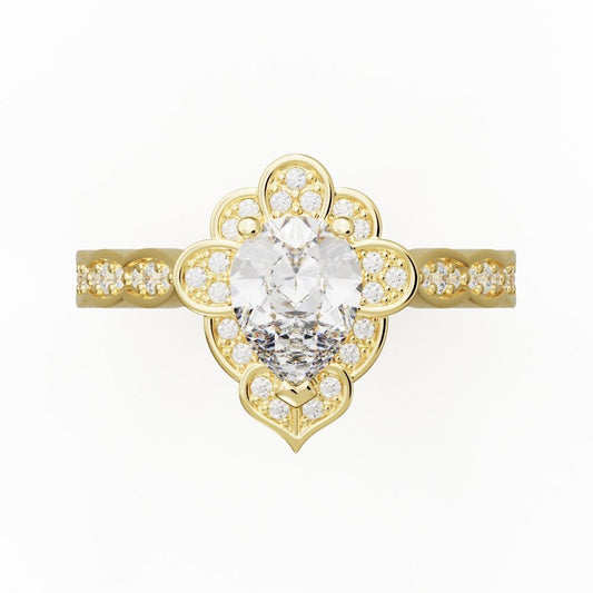 Anillo de Compromiso de Oro con Diamantes Central de Pera