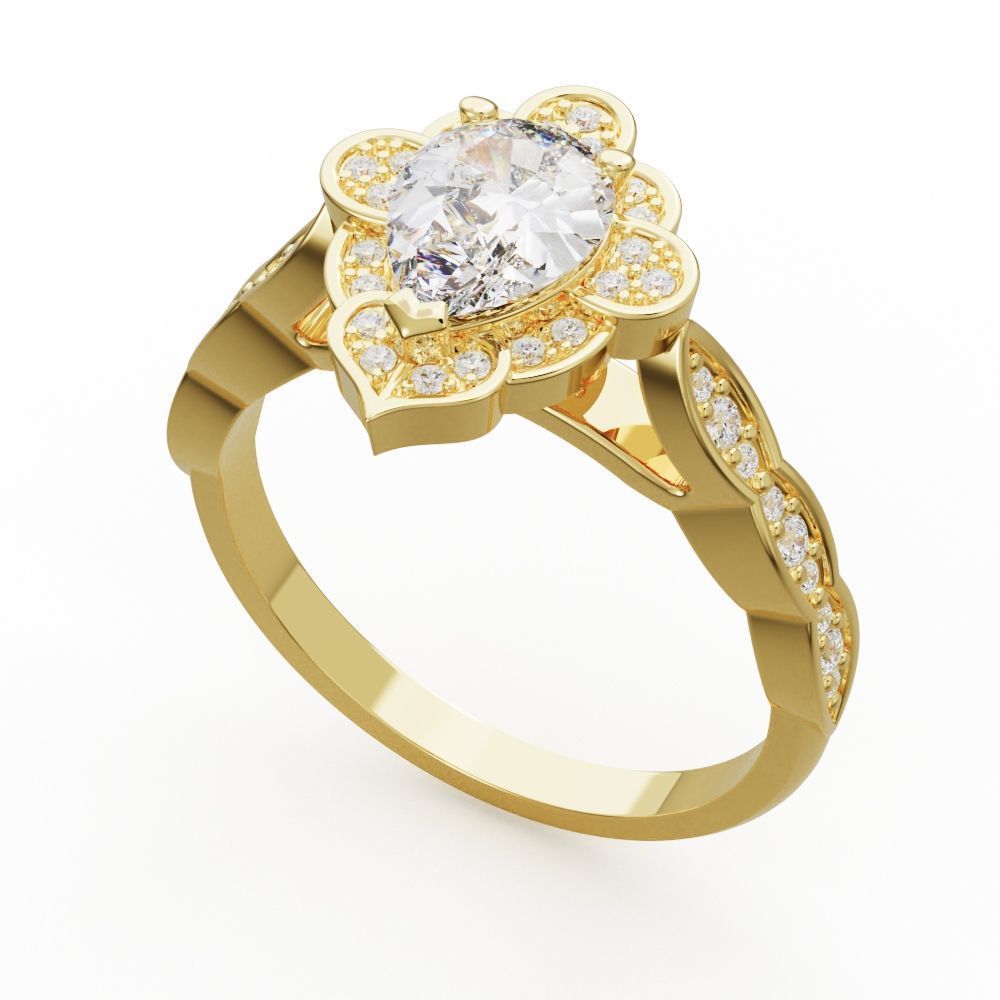 Anillo de Compromiso de Oro con Diamantes Central de Pera
