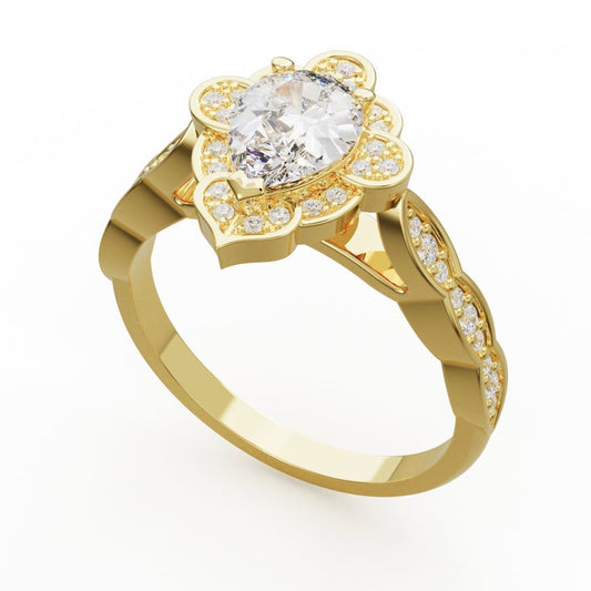 Anillo de Compromiso de Oro con Diamantes Central de Pera