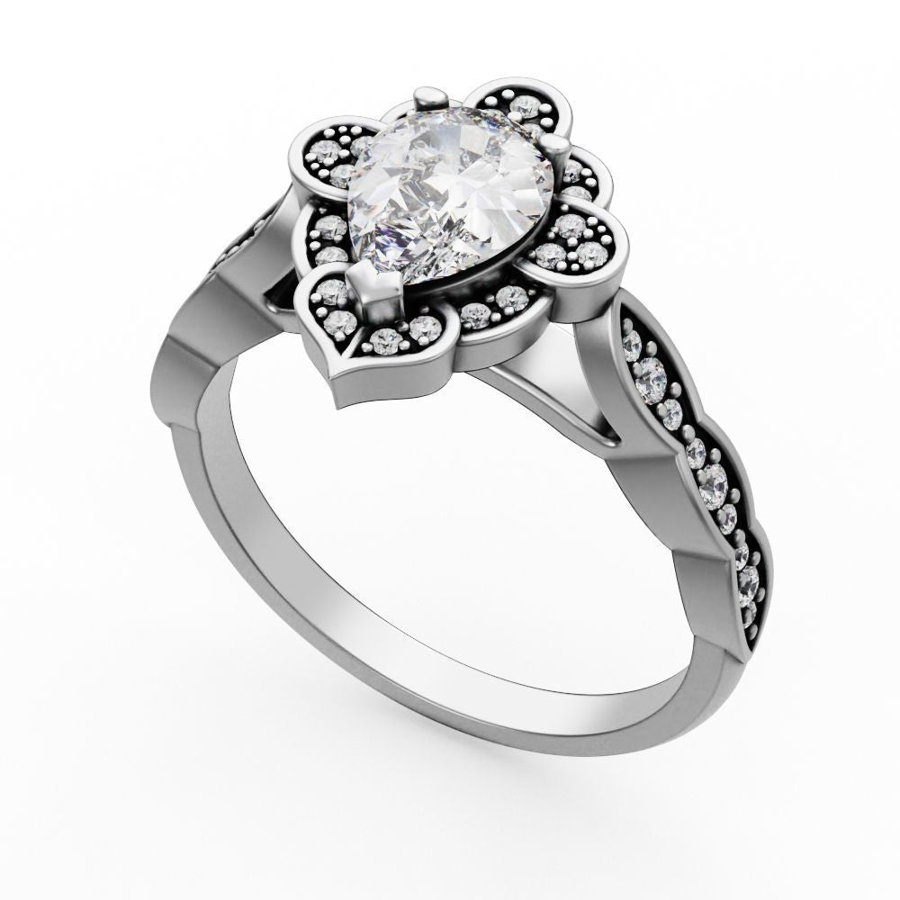 Anillo de Compromiso de Oro con Diamantes Central de Pera