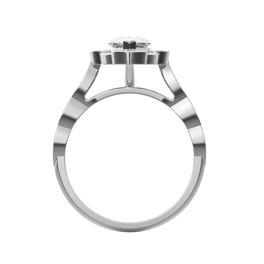 Anillo de Compromiso de Oro con Diamantes Central de Pera