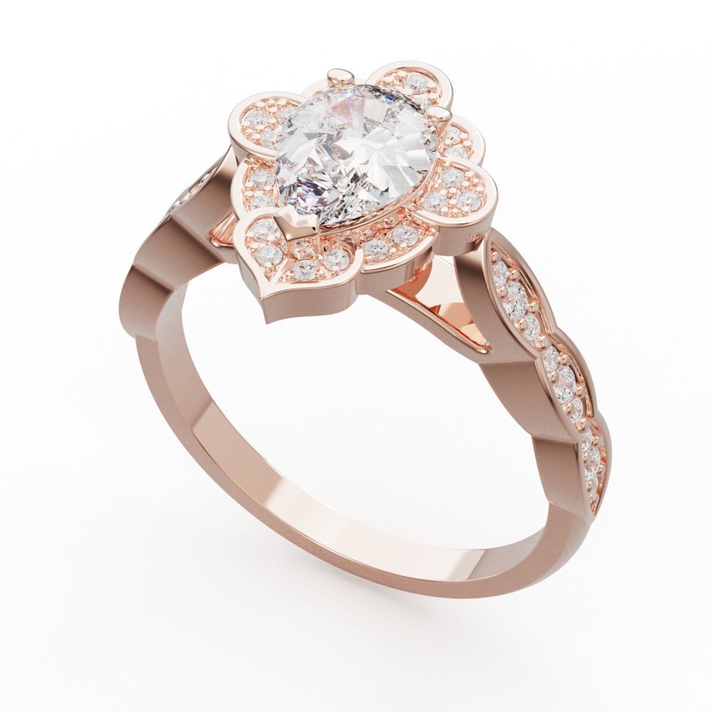 Anillo de Compromiso de Oro con Diamantes Central de Pera