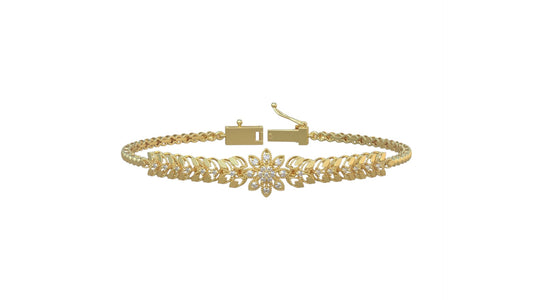 Impresionante Brazalete de Oro con Adorno Flor Acompañado de Incrustaciones