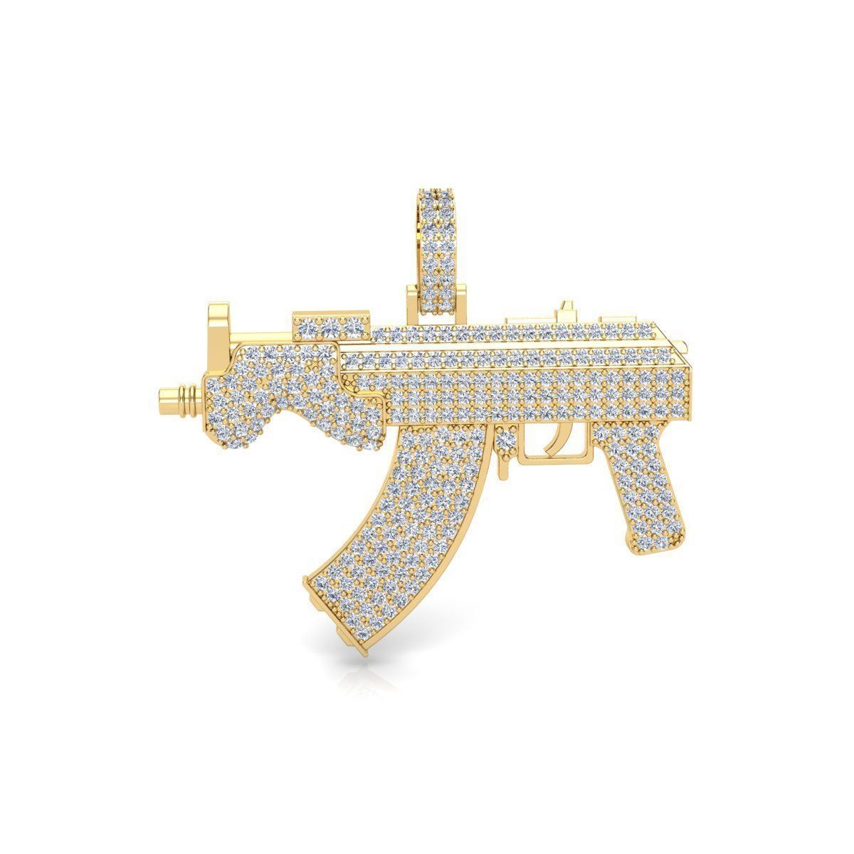 Impresionante Dije Fancy Gun de Oro Recubierto de Incrustaciones