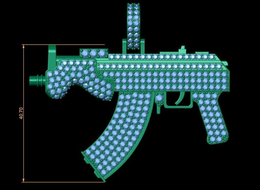 Dije Fancy Gun de Oro Recubierto de Incrustaciones