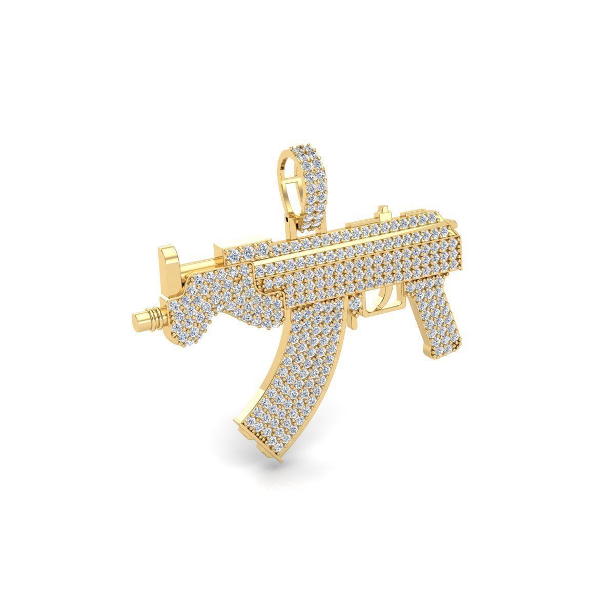 Impresionante Dije Fancy Gun de Oro Recubierto de Incrustaciones