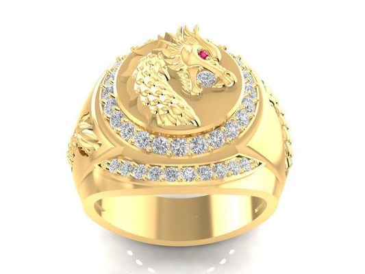 Anillo Dragon Zodiacal de Oro con Incrustaciones
