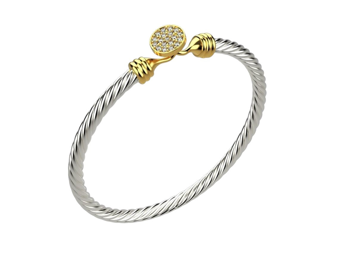 Precioso Brazalete Torcido de Oro con Incrustaciones