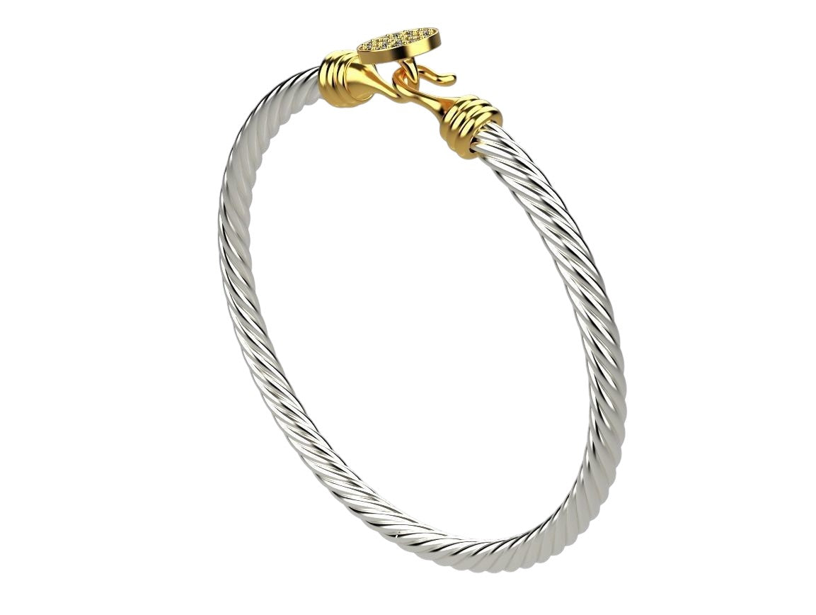 Precioso Brazalete Torcido de Oro con Incrustaciones