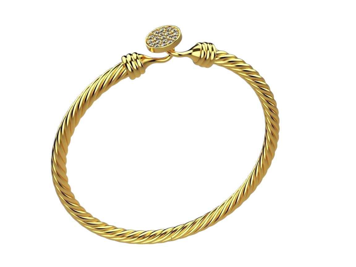 Precioso Brazalete Torcido de Oro con Incrustaciones