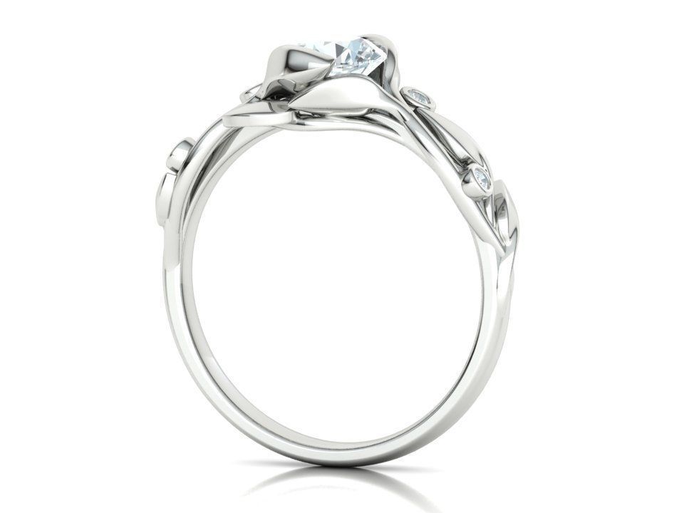 Anillo Compromiso Floral Diseño Hojas Oro Diamantes 0.88CT