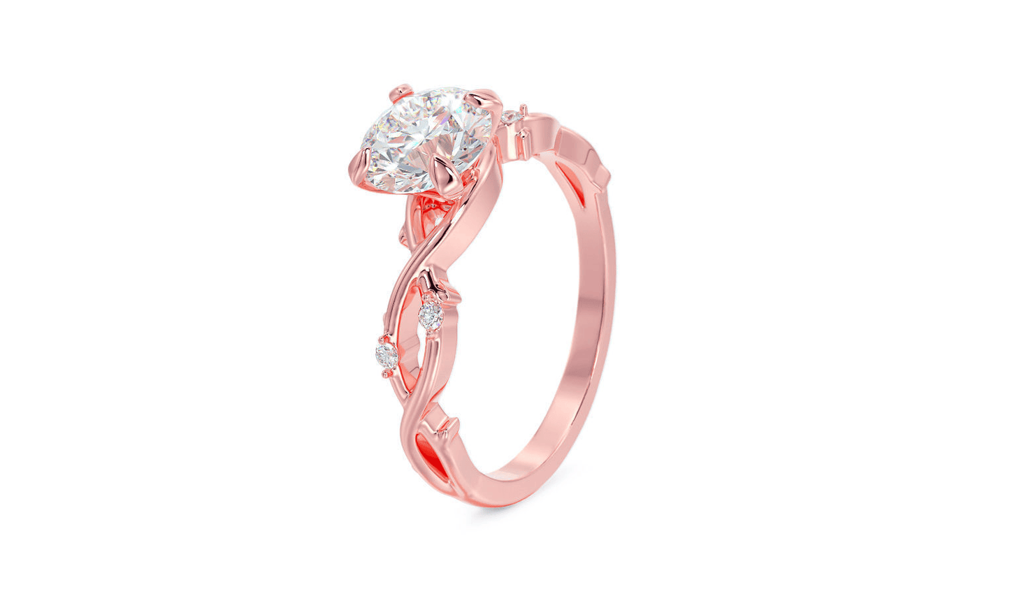 Anillo de Compromiso Gold Leaf 14K con Diamante 1Ct Redondo